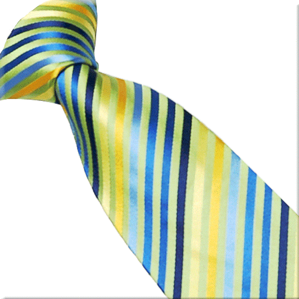 Marc-Philippe Green Blue and Yellow Multi Thick Stripe Silk Tie