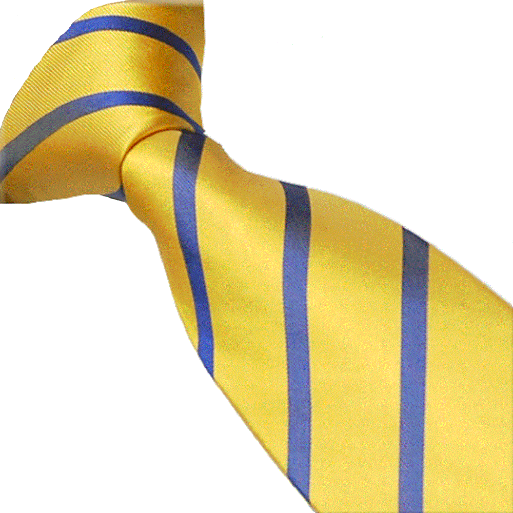 Yellow and Thin Blue Striped Silk Tie with Matching Hankie - Image 2