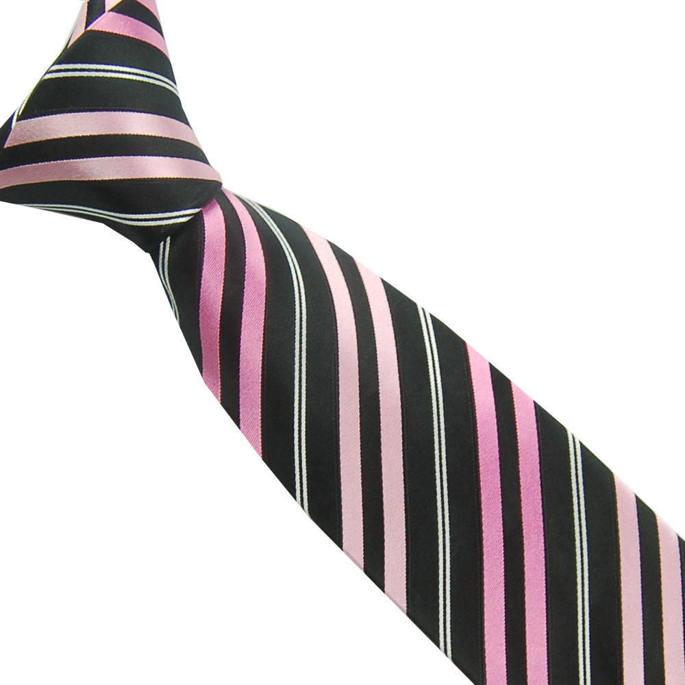 Marc-Philippe Black, Pink and White Striped Silk Tie