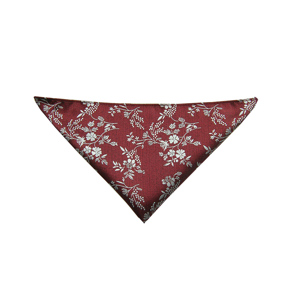 Oxford Tie Company (OTC) Burgundy and White Flower Pattern Tie with Matching Hanky - Image 3