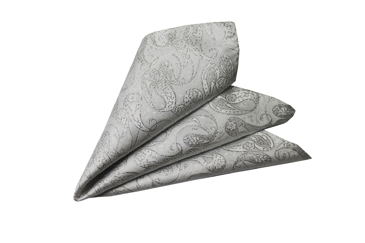 White Pale Ivory Silver Paisley Floral Hanky